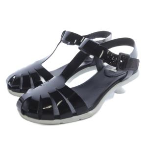 パテントレザー ヒール グルカサンダル ストラップ 37 黒 ブラック 白 ホワイト /SR19