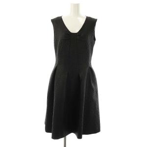 TISSUE リボン ノースリーブワンピース ひざ丈 36 ブラック /DF OS