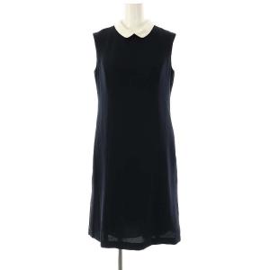 ベーシック basic ノースリーブ ワンピース ひざ丈 プリーツ 34 ネイビー /DF OS