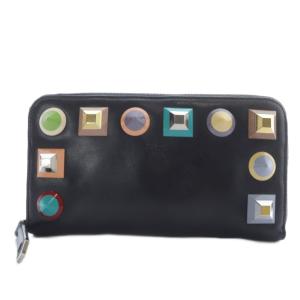 長財布 スタッズ ラウンドジップ レザー ブラック 8M0299 /YO29 OH