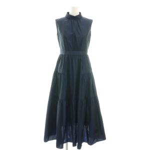 23SS シャンブレータフタティアード ワンピース ミモレ ロング ノースリーブ 34 XS 紺 ネイビー