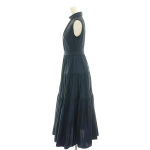 ANAYI 23SS シャンブレータフタティアード ワンピース ミモレ ロング ノースリーブ 34 XS 紺 ネイビー
