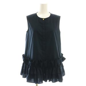 ノースリーブフリルブラウス クルーネック 36 紺 ネイビー /AT OS