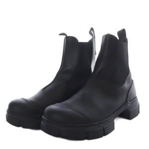 GANNI チェルシーブーツ サイドゴアブーツ ショート ローヒール レザー 37 ブラック /YO9 SH