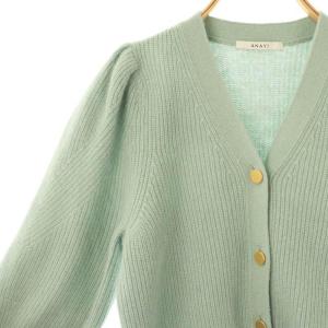 ANAYI 金ボタン Vネックカーディガン ニット 36 スモークグリーン /ES OS