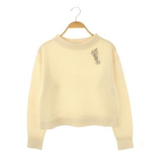 ウールカシミヤリボンビジュー プルオーバー ニット セーター 長袖 36 アイボリー /AT OS