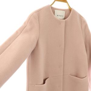ANAYI ダブルビーバークルーコート ノーカラーコート アウター 36 ピンク /DF OS
