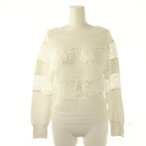 レースボーダー プルオーバー ニット セーター 長袖 38 白 ホワイト /AT OS