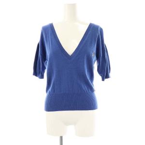 オーブ刺繍 Vネックニット カットソー S ブルー