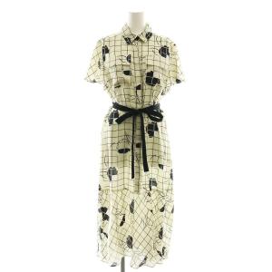 24SS ラインフラワーシャツドレス ワンピース ミモレ ロング 半袖 36 S アイボリー /AT OS