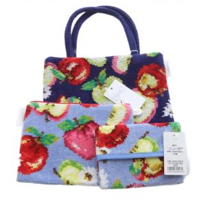 ララルカシリーズ アップルミックス 3点セット ティッシュカバー ポーチ ハンドバッグ 紺 ネイビー 青