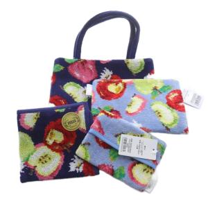ララルカシリーズ アップルミックス 4点セット バッグ ティッシュポーチ ポーチ ハンカチ 水色 ブルー