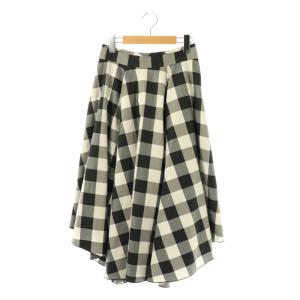 ギンガムチェック柄 フレアスカート ロング アシンメトリー 38 ブラック ホワイト /DF OS