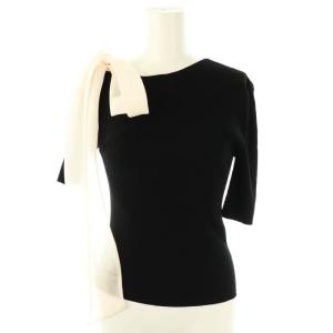 24SS ショルダーリボンアシメニットプルオーバー セーター F ブラック ペールオレンジ /ES OS