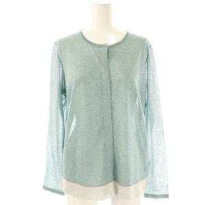 ブラン BLANC レーヨンクルーネックカーディガン ニット 長袖 薄手 38 グリーン グレー /NR