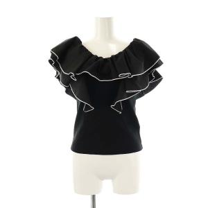 25AW デコルテフリルカットトップス カットソー F ブラック ホワイト /DO OS