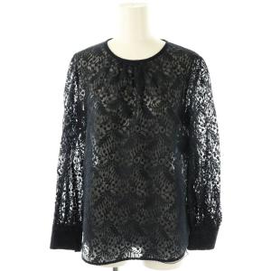 総レース ブラウス 長袖 シアー 38 紺 ネイビー /AT OS SH