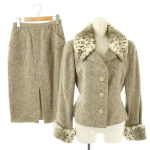 ティペット付きセットアップ ジャケット スカート タイト 膝丈 9 ベージュ /HK OS