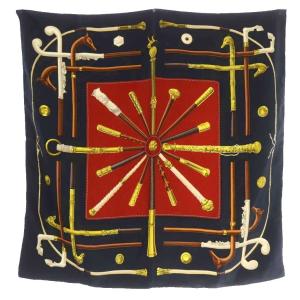 動物モチーフの杖 CANNES & POMMEAUX スカーフ 赤 レッド 紺 ネイビー カレ90 /SR