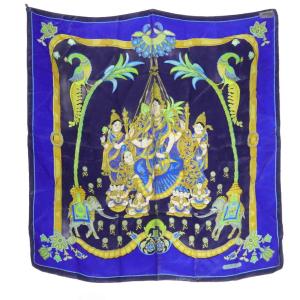 india スカーフ 総柄 シルク 青 ブルー カレ90 /SR OH