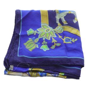 HERMES india スカーフ 総柄 シルク 青 ブルー カレ90 /SR OH