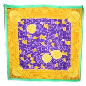 スカーフ 総柄 シルク フリンジ グリーン /YO21 OH