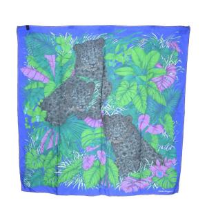 スカーフ シルク ボタニカル タイガー アニマル柄 青 緑 黒 ブラック /RI OS