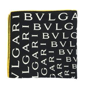 BVLGARI スカーフ シルク ロゴ総柄 黒 ブラック 黄色 白 ホワイト /RI OS