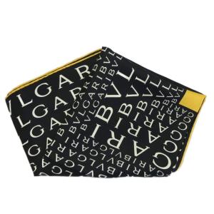 BVLGARI スカーフ シルク ロゴ総柄 黒 ブラック 黄色 白 ホワイト /RI OS