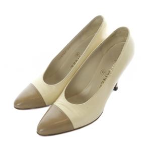 パンプス ポインテッドトゥ ハイヒール レザー バイカラー 37 24cm ベージュ アイボリー ブラウン