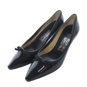 パンプス ハイヒール ポインテッドトゥ ヴァラ エナメル リボン 8 25.5cm 黒 ブラック /RI