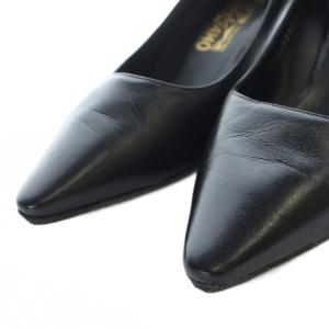 Salvatore Ferragamo パンプス ポインテッドトゥ ハイヒール レザー 8 25.5cm 黒 ブラック /RI OS