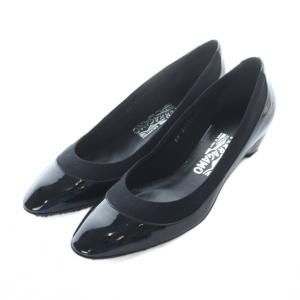パンプス エナメル ローヒール 8 25.5cm 黒 ブラック /RI OS