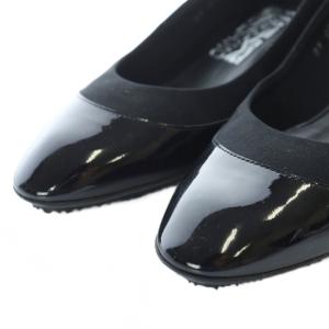Salvatore Ferragamo パンプス エナメル ローヒール 8 25.5cm 黒 ブラック /RI OS