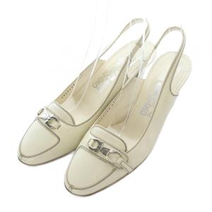 パンプス サンダル スリングバック ストラップ ガンチーニ レザー 7.5 25cm 白 ホワイト アイボリー