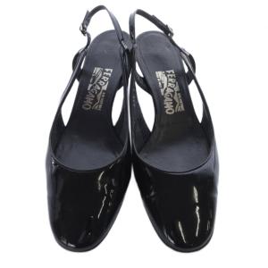 Salvatore Ferragamo エナメル スリングバック パンプス ストラップ 8 黒 ブラック /SR