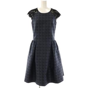 TISSUE社生地レース切り替えワンピース 36 ブラック マルチカラー /DO OS