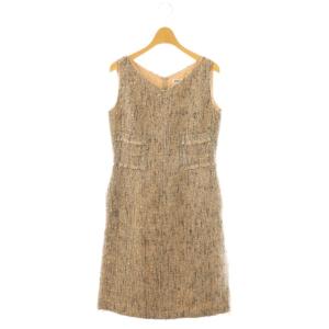 ツイードノースリーブワンピース リネン混 40 ベージュ グレー 18960 /DO OS