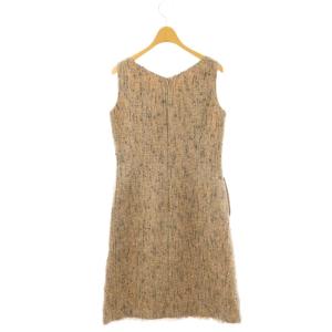 FOXEY BOUTIQUE ツイードノースリーブワンピース リネン混 40 ベージュ グレー 18960 /DO OS