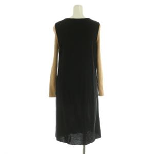 M'S GRACY ビジュー付フラワーボタン ニットワンピース 膝丈 長袖 リブ 38 ブラック /MY OS