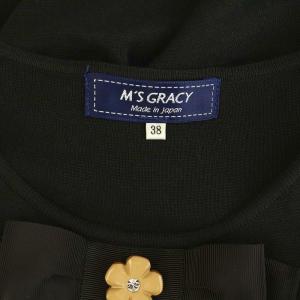 M'S GRACY ビジュー付フラワーボタン ニットワンピース 膝丈 長袖 リブ 38 ブラック /MY OS