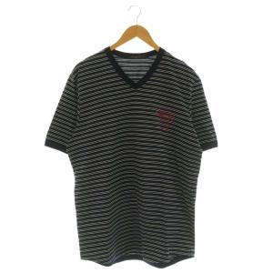 VネックボーダーTシャツ 半袖 コットン L 紺 ネイビー 白 ホワイト /SS OS