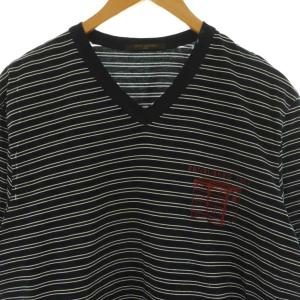 LOUIS VUITTON VネックボーダーTシャツ 半袖 コットン L 紺 ネイビー 白 ホワイト /SS OS