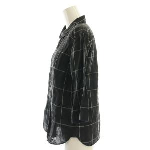 MARGARET HOWELL チェック柄リネンシャツ 7分袖 1 黒 ブラック /SS OS
