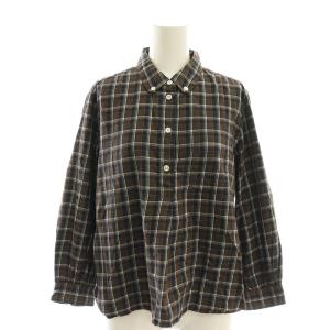 チェック柄プルオーバー長袖シャツ 2 茶 ブラウン グレー /SS OS