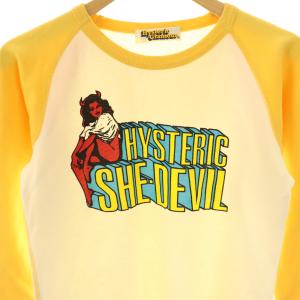 HYSTERIC GLAMOUR ロゴ プリント 長袖カットソー クルーネック F オレンジ アイボリー /AT OS