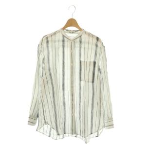 24SS LIBECO バンドカラーシャツ リネン 38 ホワイト ダークグレー /DO OS