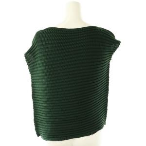 ISSEY MIYAKE フレンチスリーブ プリーツ トップス ブラウス 変形 2 ダークグリーン /ES OS