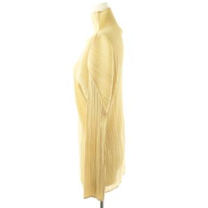ISSEY MIYAKE プリーツ長袖ハイネックカットソー M イエローベージュ /DO OS