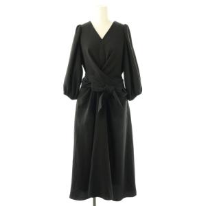 24AW ウエストツイストハーフスリーブワンピース ミモレ ロング 七分袖 36 黒 ブラック /AT